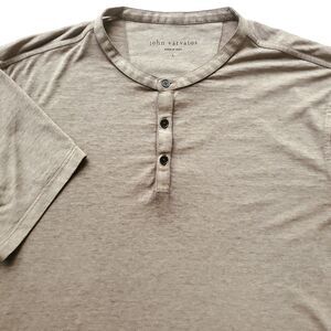 John Varvatos Henley T Shirt Men L Tan Brown Burnout Casual Lightweight 3 Button